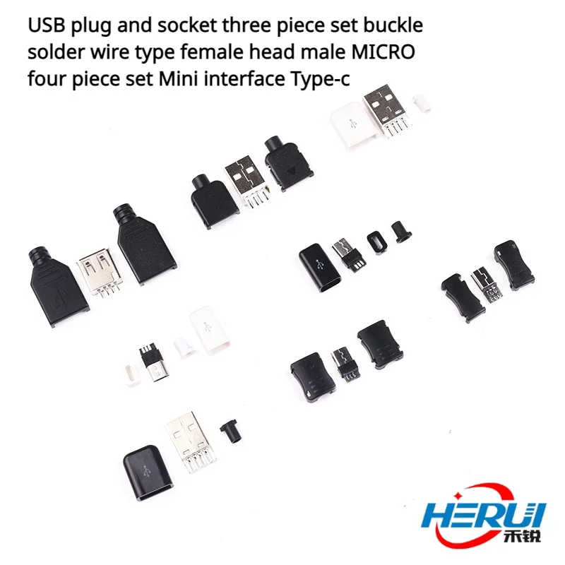 

5pcs USB plug and socket three piece set buckle solder wire type female head male MICRO four piece set Mini interface Type-c