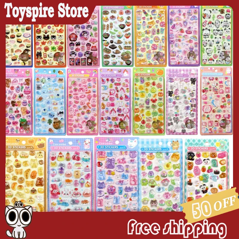 

24 Pcs 3d Kawaii Solid Crystal Drop Glue Relief Stickers For Children'S Cartoon Wealth Cat Animal Sushi Rabbit Stickers