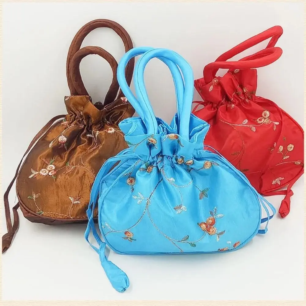 Elegant Embroidered Flower Women Flower Handbags Handmade Ethnic Style Small Bucket Bag Top Handle Purse Cosmetic Handbag Women view 2