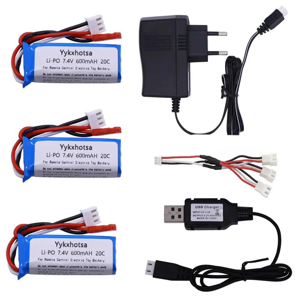 Lipo Battery for WLtoys K969 K979 K989 K999 P929 P939 RC Car Parts 7.4V 600mAh Battery with charger 3in1 cable 7.4V 2S