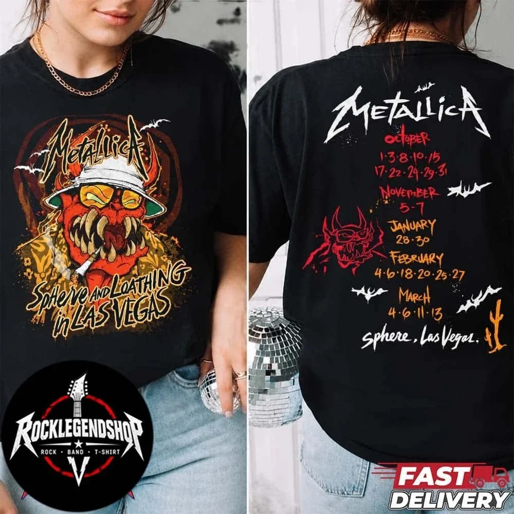 Metallica Sphere Las Vegas Tour Sphere and Loathing in Las Vegas Demon Graphic Front Print Rock Band Short Sleeve Tee