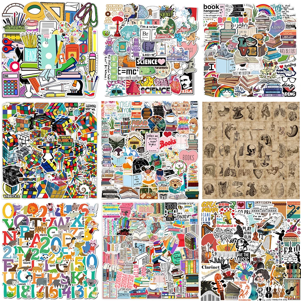 Cartoon Study Stickers Series, Leitura Criativa, Cubo de Rubik, Graffiti, Skate, iPad, Capacete, Decoração de Guitarra, Atacado, 10 pcs, 30 pcs, 50pcs