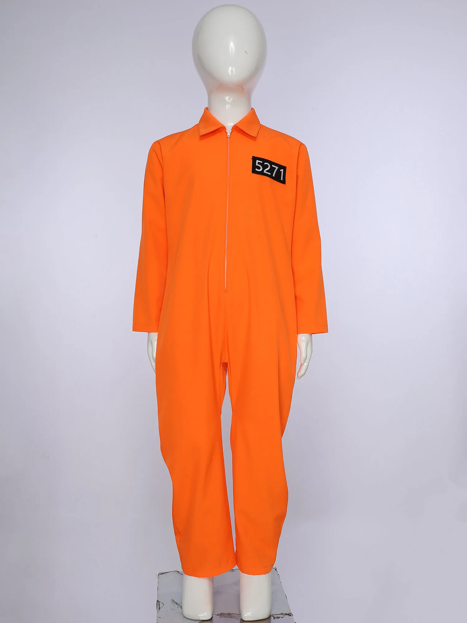 Prisoner Costume One Piece Long Sleeve Zipper Jumpsuit Jailbird Inmate Prison Uniform for Halloween Themed Party Cosplay