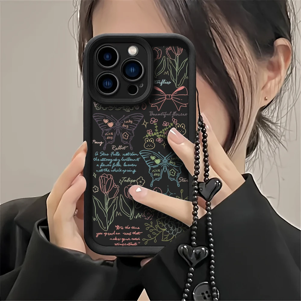 Koreanische Handgelenkschlaufen-Hülle für iPhone 17 15 16 14 Pro Max Plus Hüllen Kreativer Schmetterling für iPhone 13 11 12 XR 7 mit Lanyard-Abdeckung – Detail 5