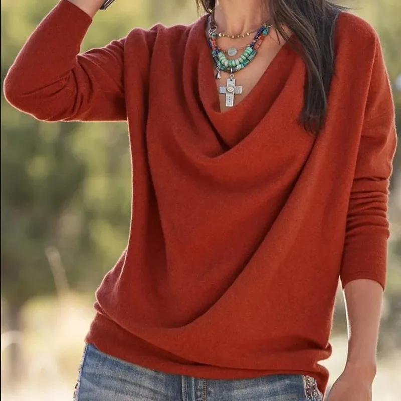 All-match Elegant Shirring Female Pullover Shirt Autumn Winter Woman S-3XL Long Sleeve Solid Swing Collar Slim Blouse Female Y2k