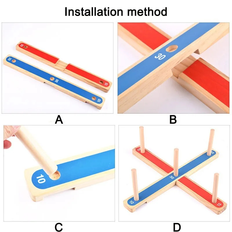 Wooden Throwing Game Set Portable Fun Throwing Ring Toy Kids Stacking Rings Educational Toys Family Friends Gathering Game