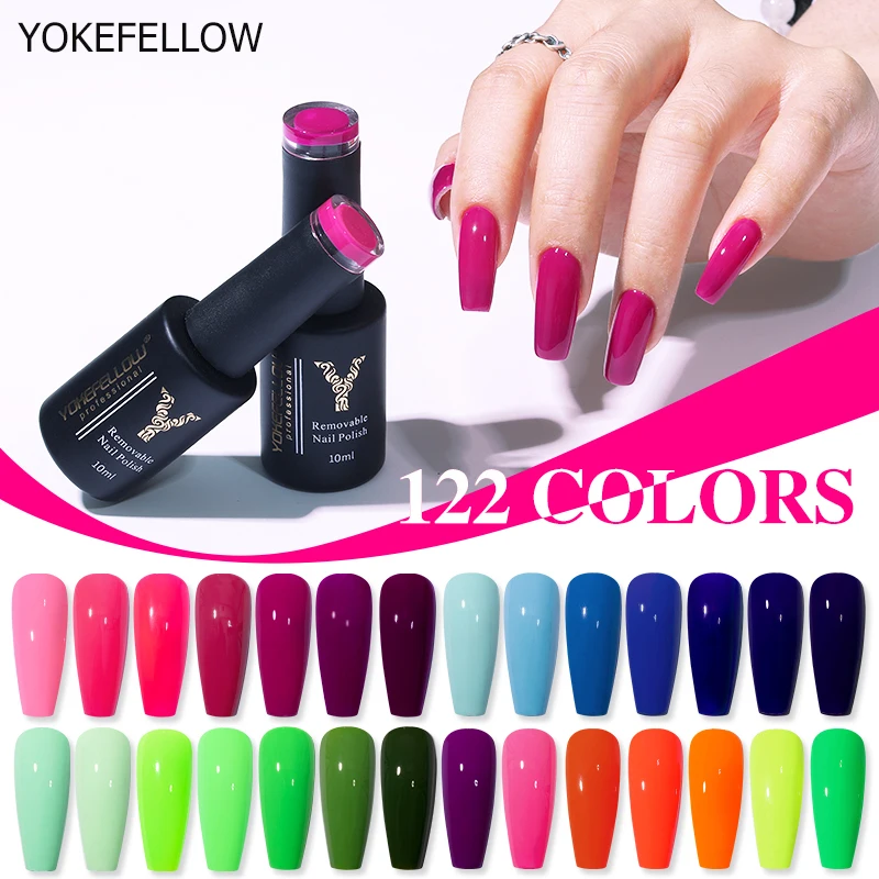 YOKEFELLOW 2022 New Color 10ML Nail Gel Polish Semi Permanent Gel Varnish Base Top Coat 122 Soak Off Colors Organic Nail Varnish