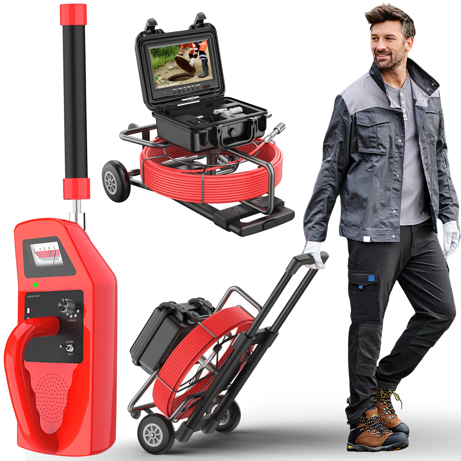 

32GB 512Hz Self Leveling Portable Video Drain Pipe Sewer Inspection Pipeline Plumbing Drain Inspection Camera with Locator