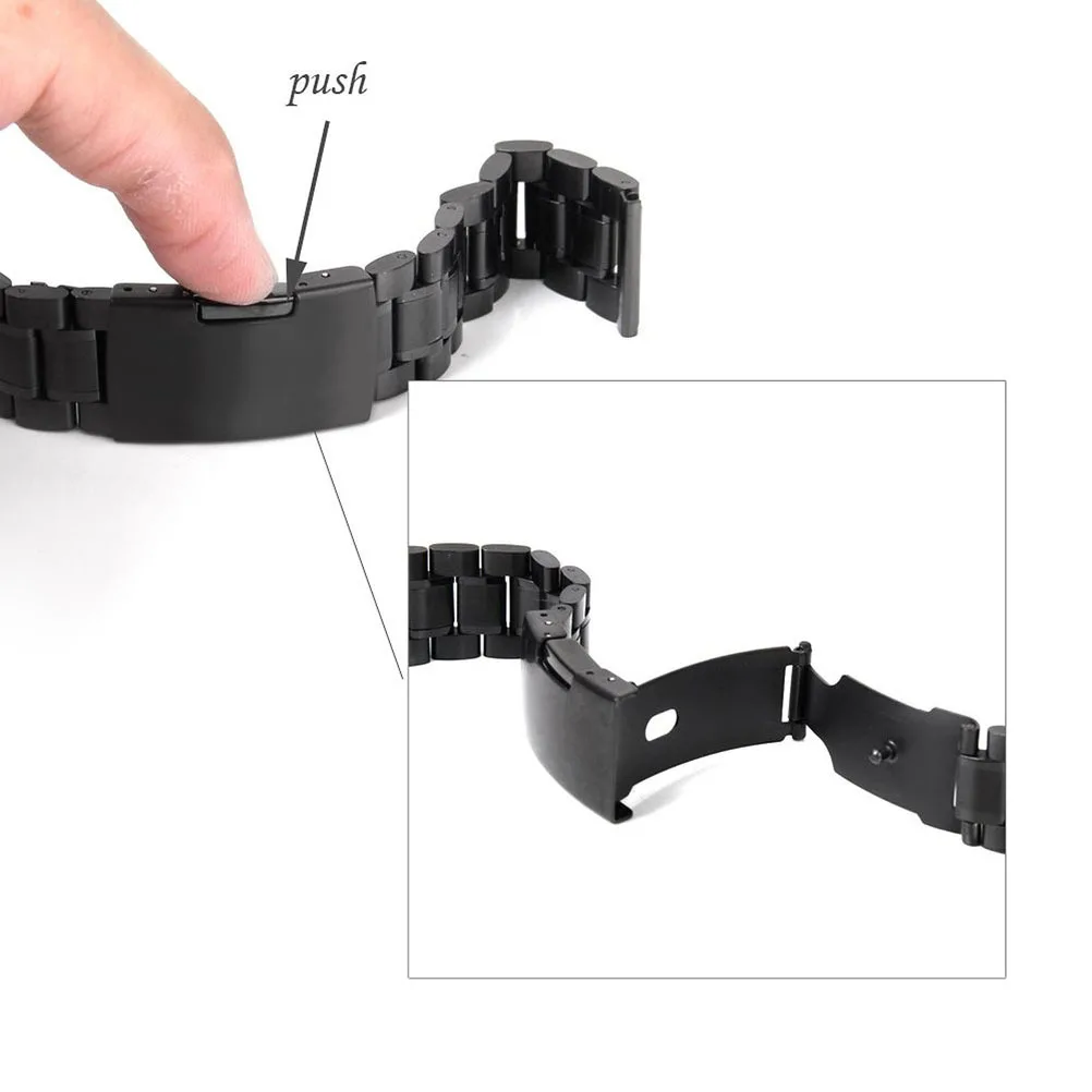 

2pcs Stainless Steel Watch Band 22Mm Black Solid Links Straight End Bracelet Strap Foldover Clasp Spring Bars Included For