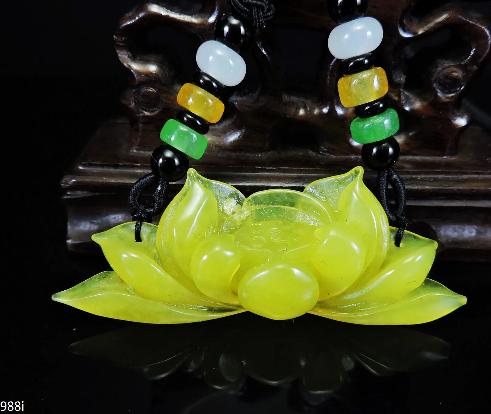

Jade Jewelry Natural Jade Pendant Necklace Hand-Carved lotus flower Jadeite Necklace Pendant Gift No Treatment 988i