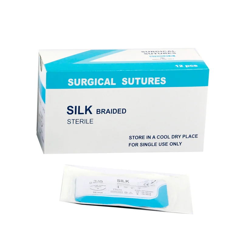 12pcs Sterile Nonabsorbable Thread Pet Dog Silk Nylon 75CM Suture With Needle 2/0 3/0 4/0 Teaching Demonstrations Exercises Use