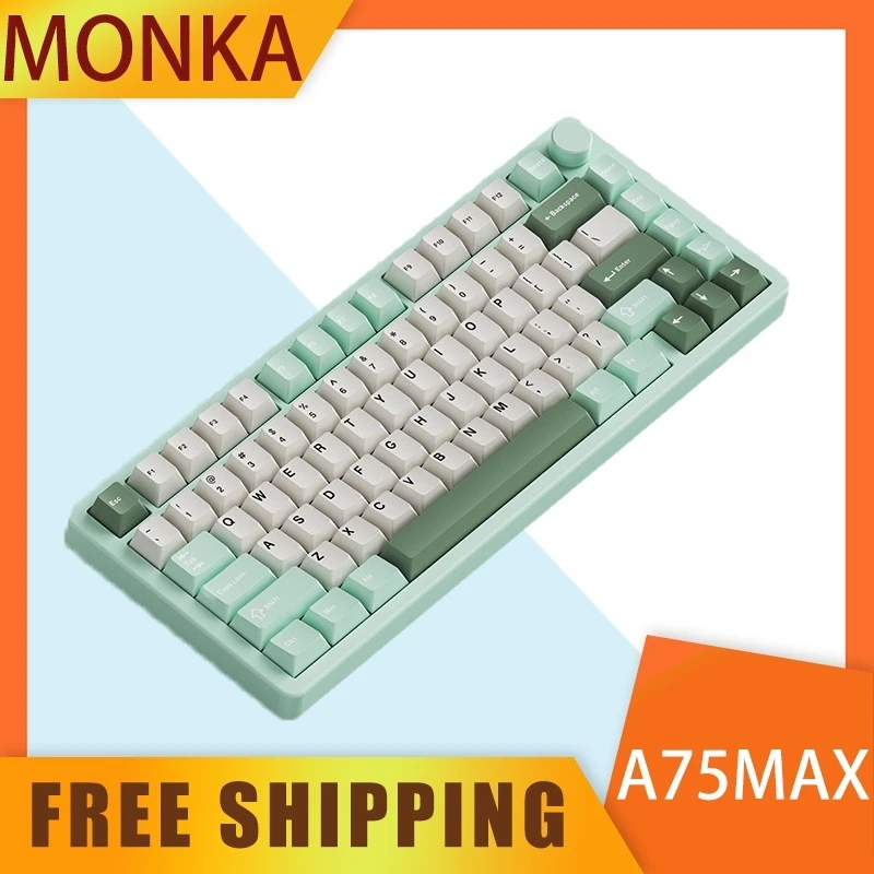 Monka A75max Mechanical Keyboard 3mode Bluetooth Wireless Keyboard RGB Hot Swap Office Custom E-Sports Computer Accessories Gift