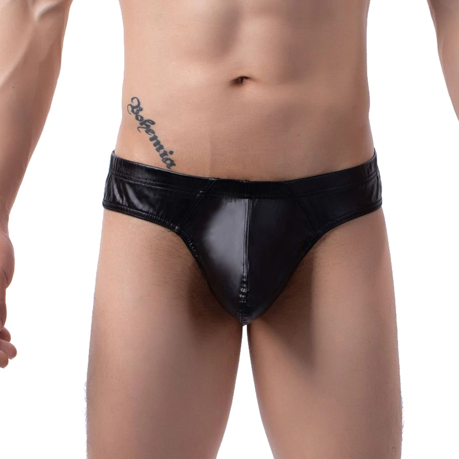 CLEVER-MENMODE Mesh Butt Pu Leather Briefs Sexy Underwear Men Penis Pouch Panties Slips Lingerie Bikini hombre Underpants