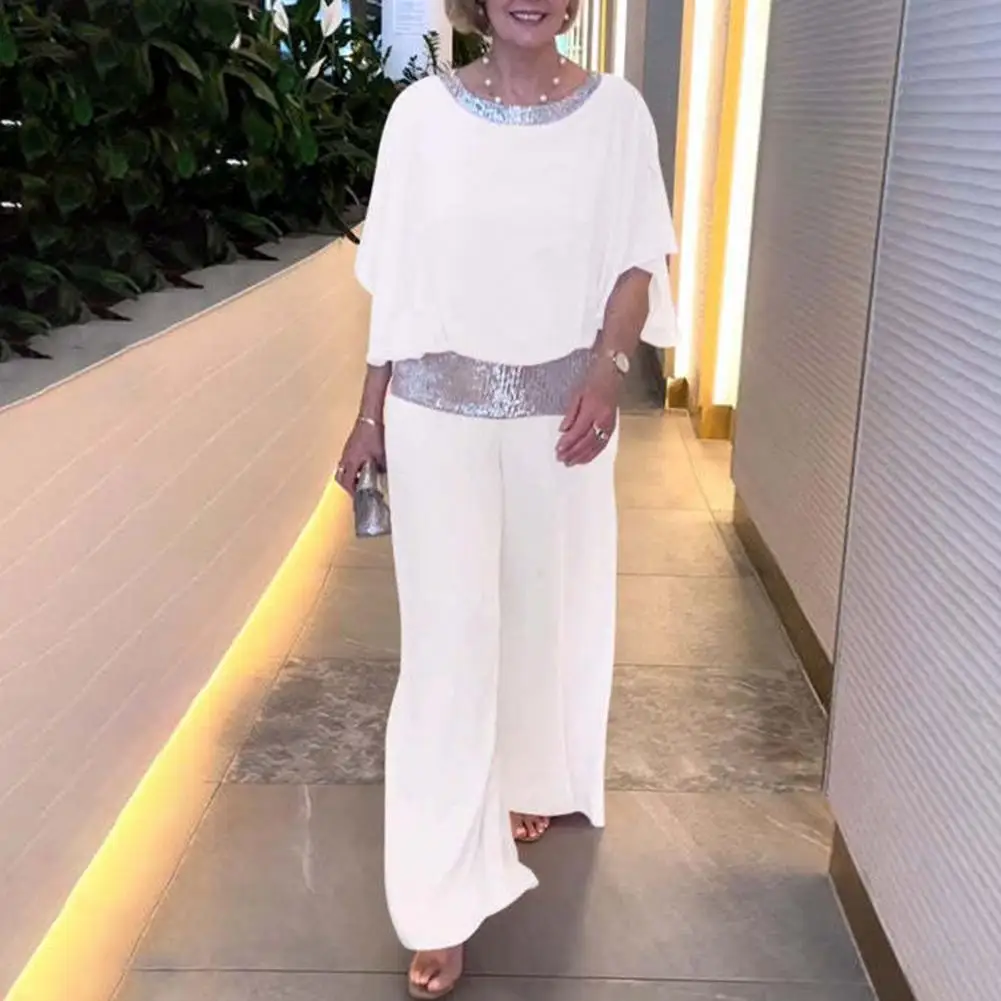 Damskie spodnie z szerokimi nogawkami i wysokim stanem Stylowe cekiny Rękawy nietoperza Damski top Spodnie Garnitur Luźne spodnie z szerokimi nogawkami Zestaw na co dzień