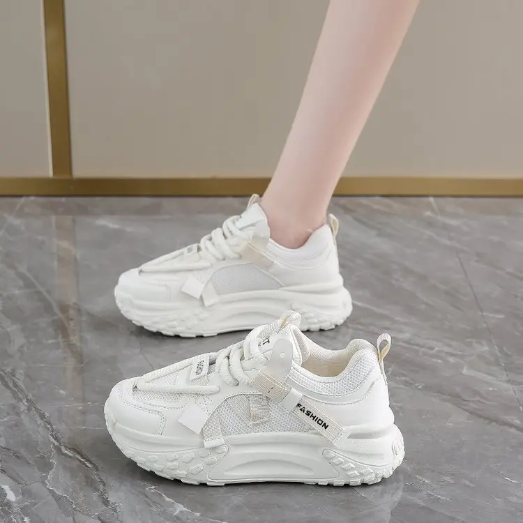 Women's Shoes Casual Shoes Spring Woman-shoes Tennis Female Sneakers Mesh Platform Roses Heels Trainers Breathable Thick Sole