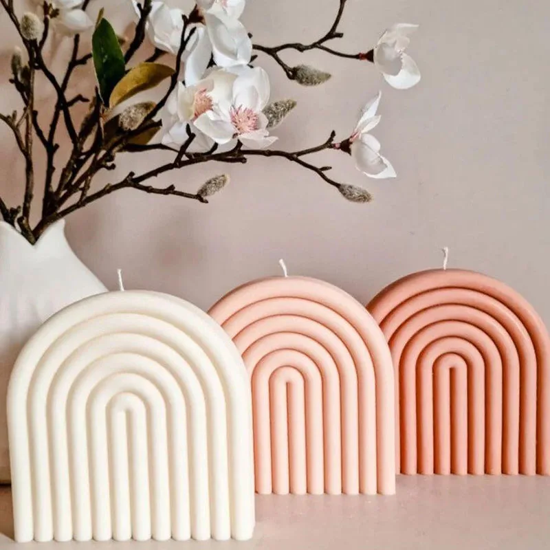 DIY Rainbow Candle Making Silicone Mold Handmade Geometry Scented Candle Wax Mould Soap Plaster Resin Cake Molds Craft Supplies