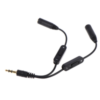 1 In 2 Out 3.5mm Stereo Male To Double Mono 3.5 Mm Female Audio Headphone Y Splitter Cable With Volume Switch Black 1PC