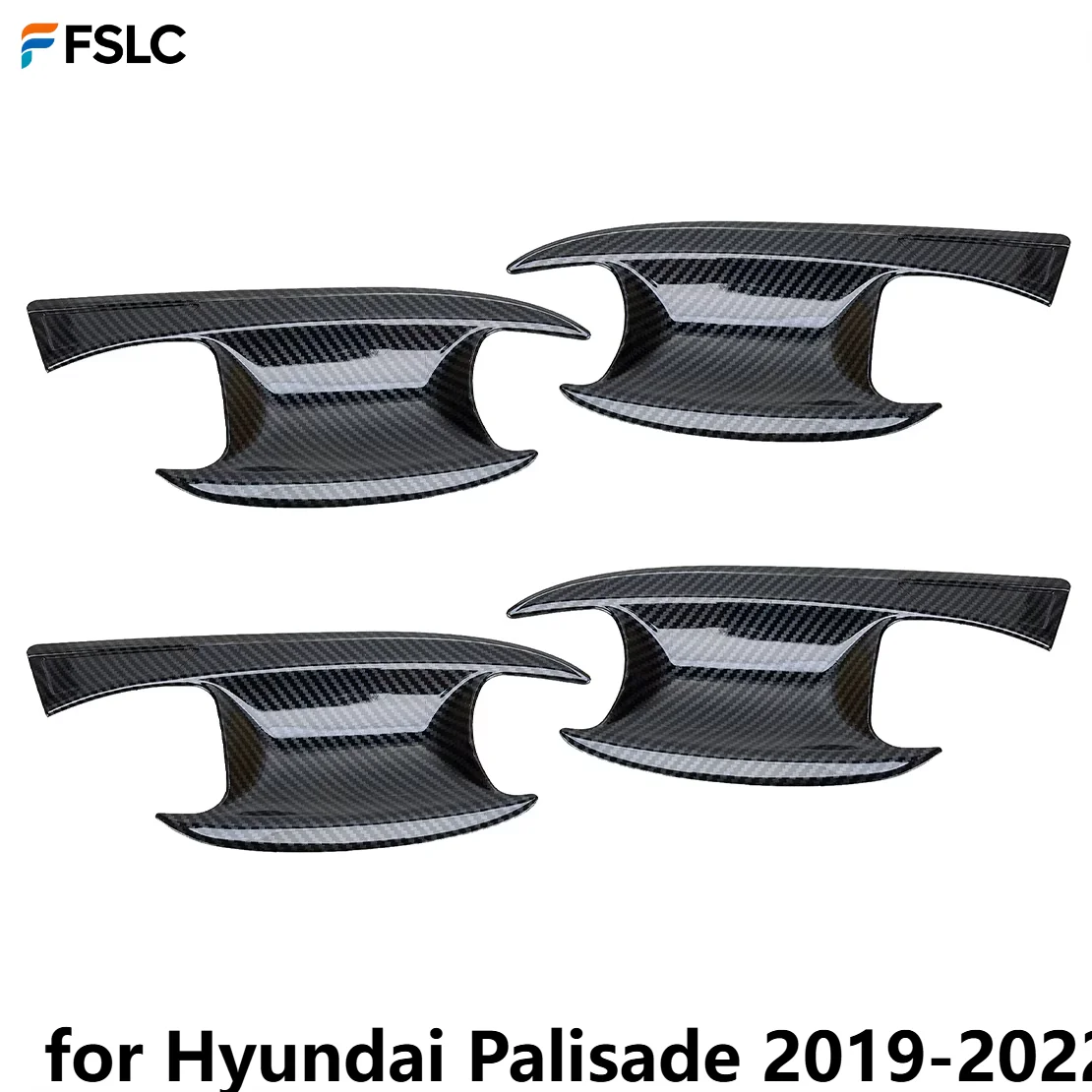 ⭐genuine⭐-car-upgrade-for-hyundai-palisade-2019-2022-4pcs-black-carbon-fiber-style-abs-outer-door-handle-trim-bowl-cover