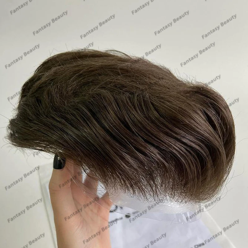 Dark Brown #2 Human Hair System Man's Wig Durable Undetectable Miscro Thin Skin Vlooped 0.04mm Base Men Toupee Natural Hairline