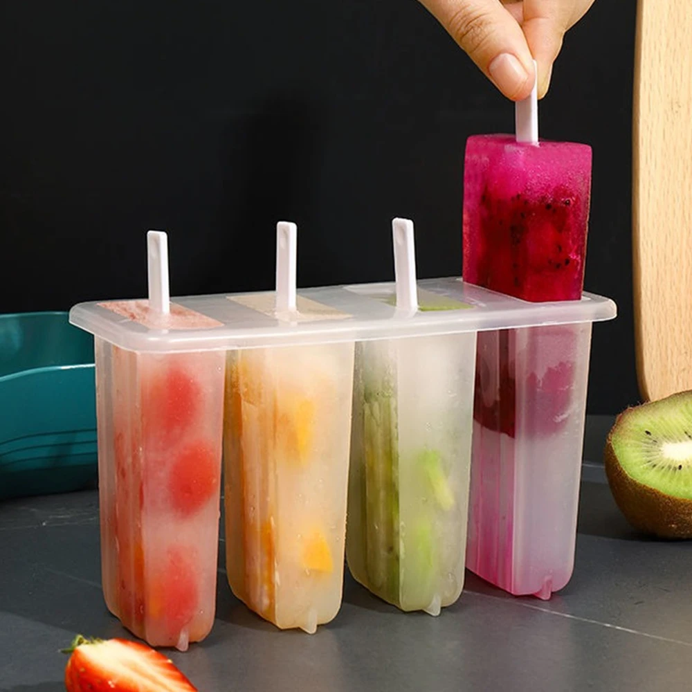 Ice Cream Molds 4 Popsicle Molds Set Popsicle Ice Tray Ice Cream Reusable with Stick Cover ice mold Kitchen Accessories