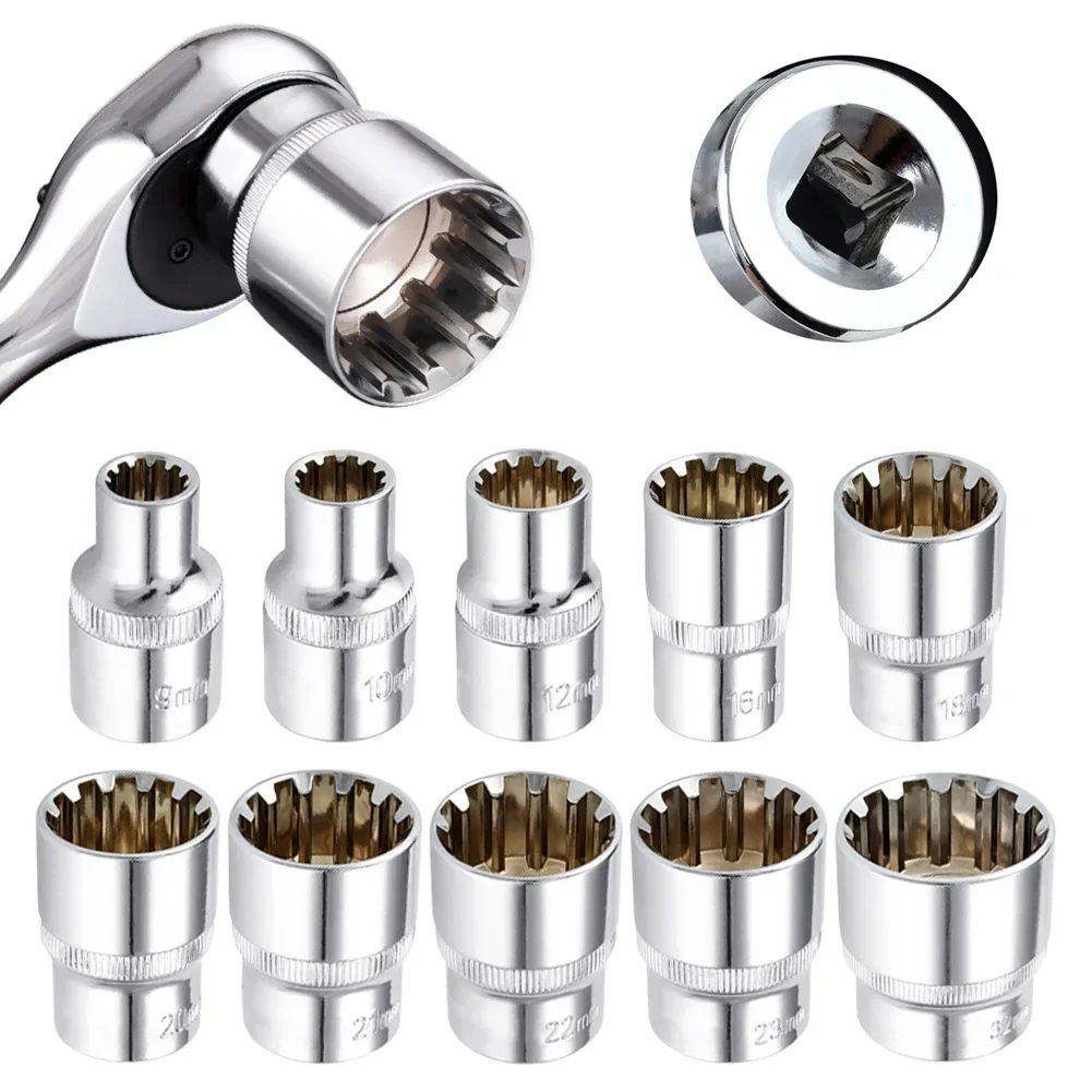 1/2 Inch Drive 12 Teeth Short Socket Wrench Head Torx Bit Ratchet Spanner Adapter Socket Wrench Nut Removal Hand Tools 8-32mm