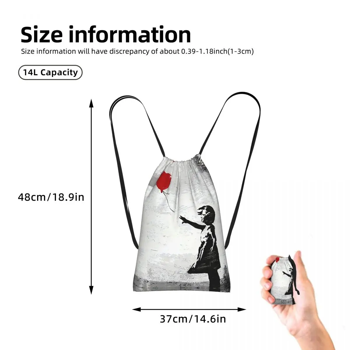 Banksy Street Pop Art Square Drawstring Backpack Sports Gym Bag Lightweight Foldable Storage Drawstring Bag for Men Women