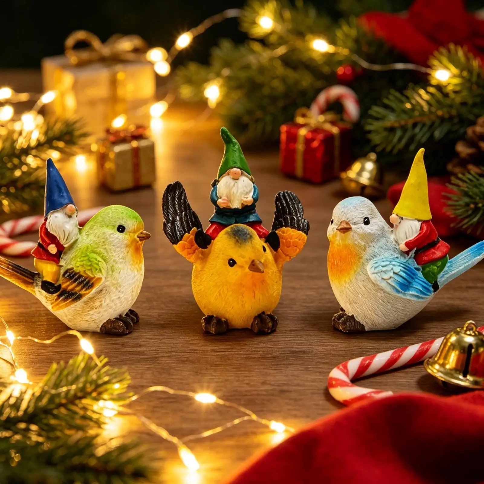 Miniature Gnomes Riding Bird Statues 3 Pieces Resin Riding Bird Figurine Ornament Desktop Fairy Garden Accessories Decoration
