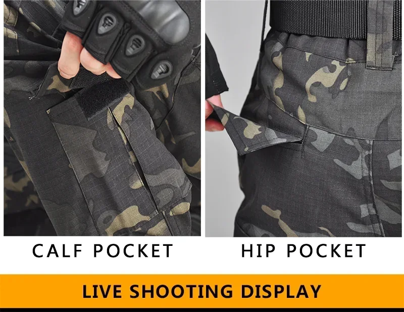 Jagd Taktische Kleidung Neue Männer Arbeitskleidung Pads Uniform Multi Taschen Kampf Camo Shirts Mit Kapuze Cargo Hosen Atmungsaktive Kleidung – Detail 16