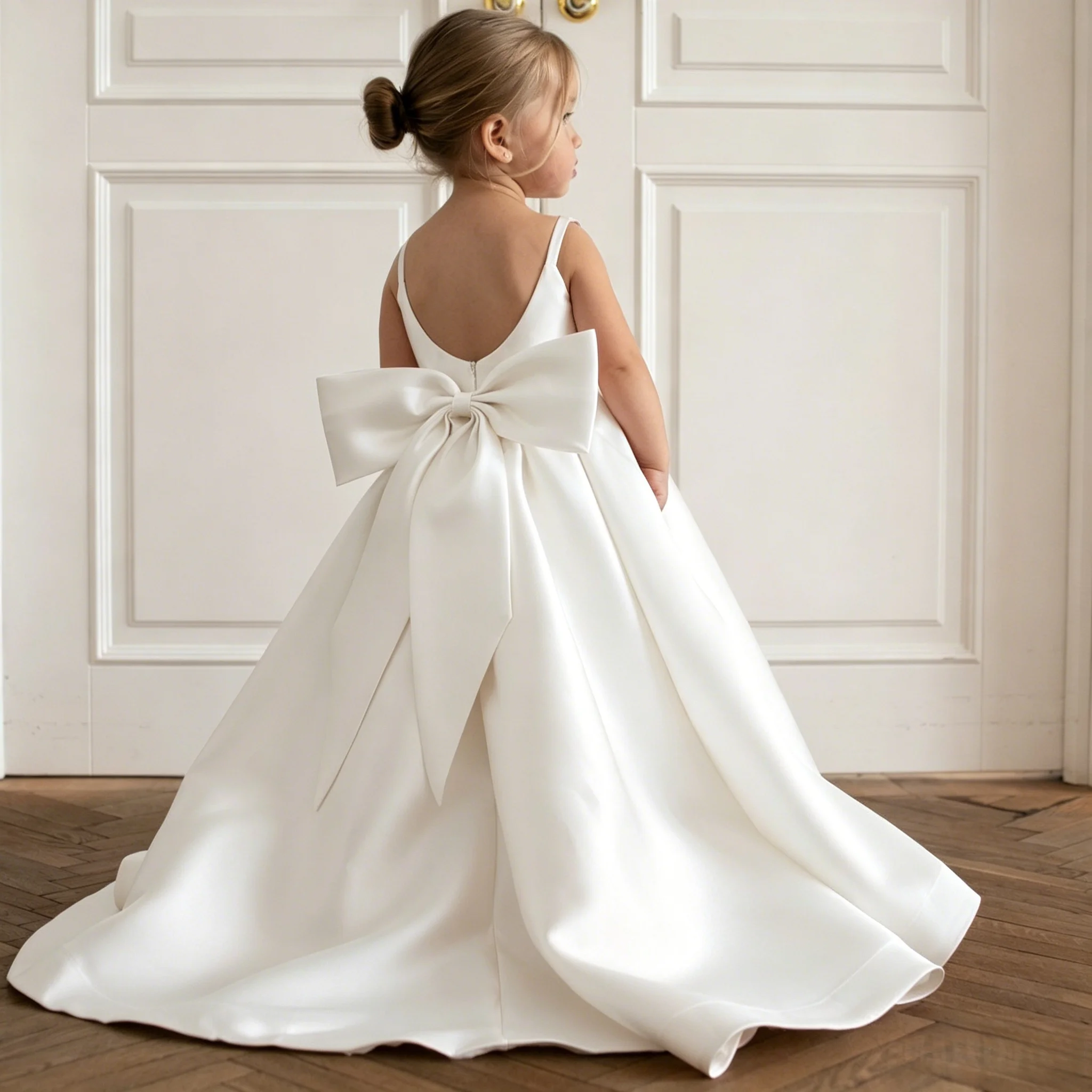

Simple Satin Flower Girl Dress Kids Ball Gown 1st Communion Frock Wedding Ball Dresses Kids Birthday Party Evening Gowns