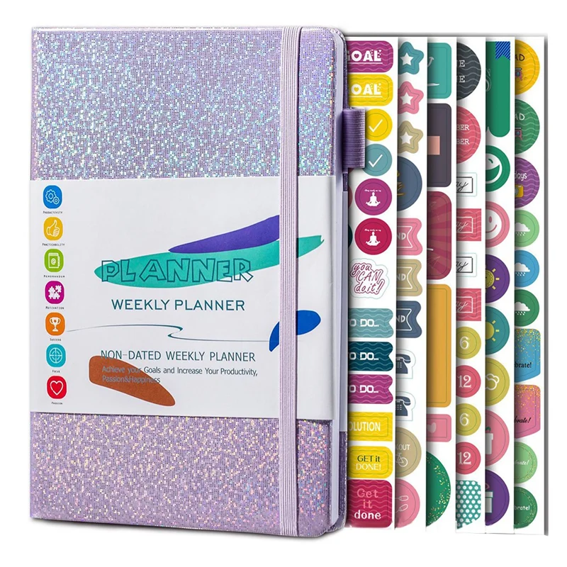 Caderno de papel para caderno AF91-A5 com alça elástica e adesivos para diário