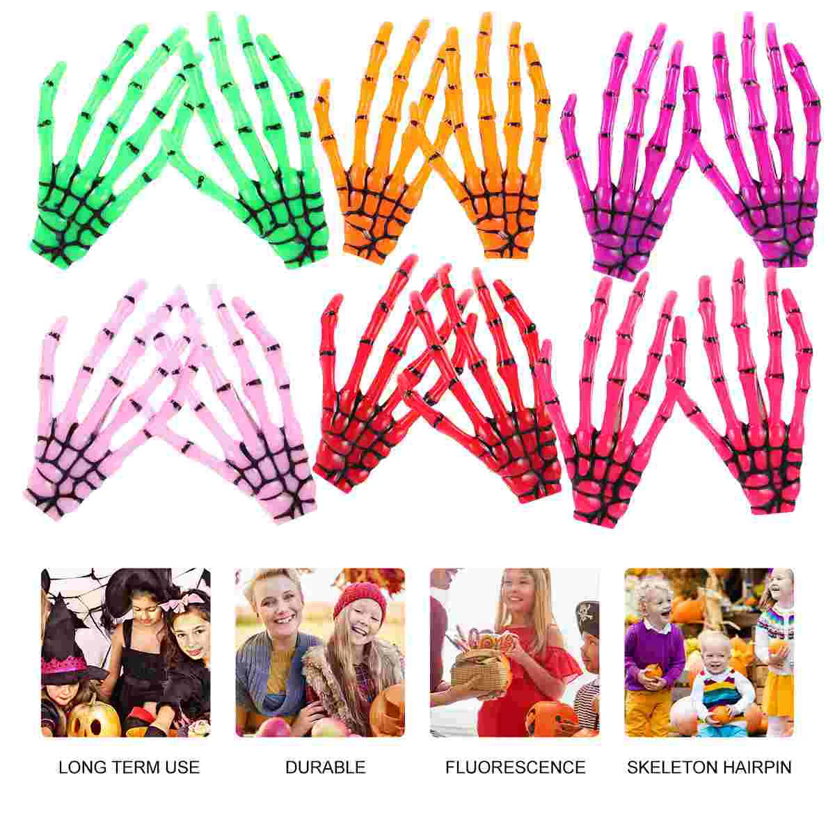 12 Pcs Skull Ghost Claw Hair Clip Kids Clips Accessories Pin Barrettes Harajuku Plastic Metal Creative Children Hairpin