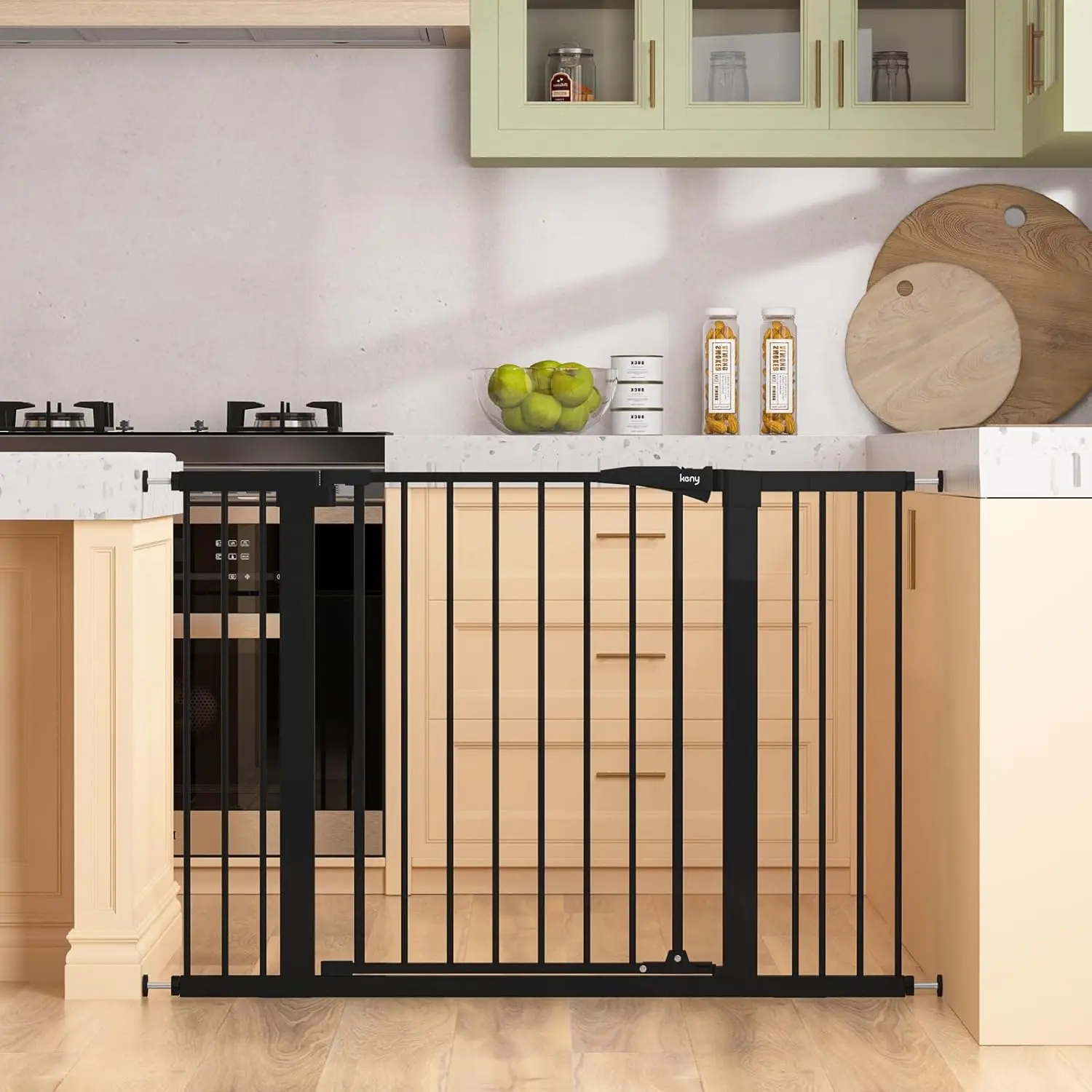

Auto Close Baby Gate for Stairs, 29.7-46" Wide, Pressure Mounted No Drilling, Dual Lock, Black