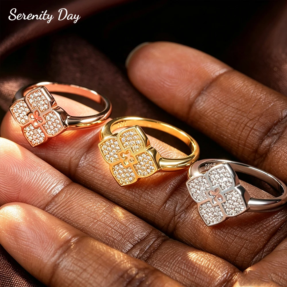 Serenity 0.9mm All Moissanite Rings for Women Sparkling D Color Four-leaf Clover Wedding Ring S925 Sterling Silver Bands Jewelry