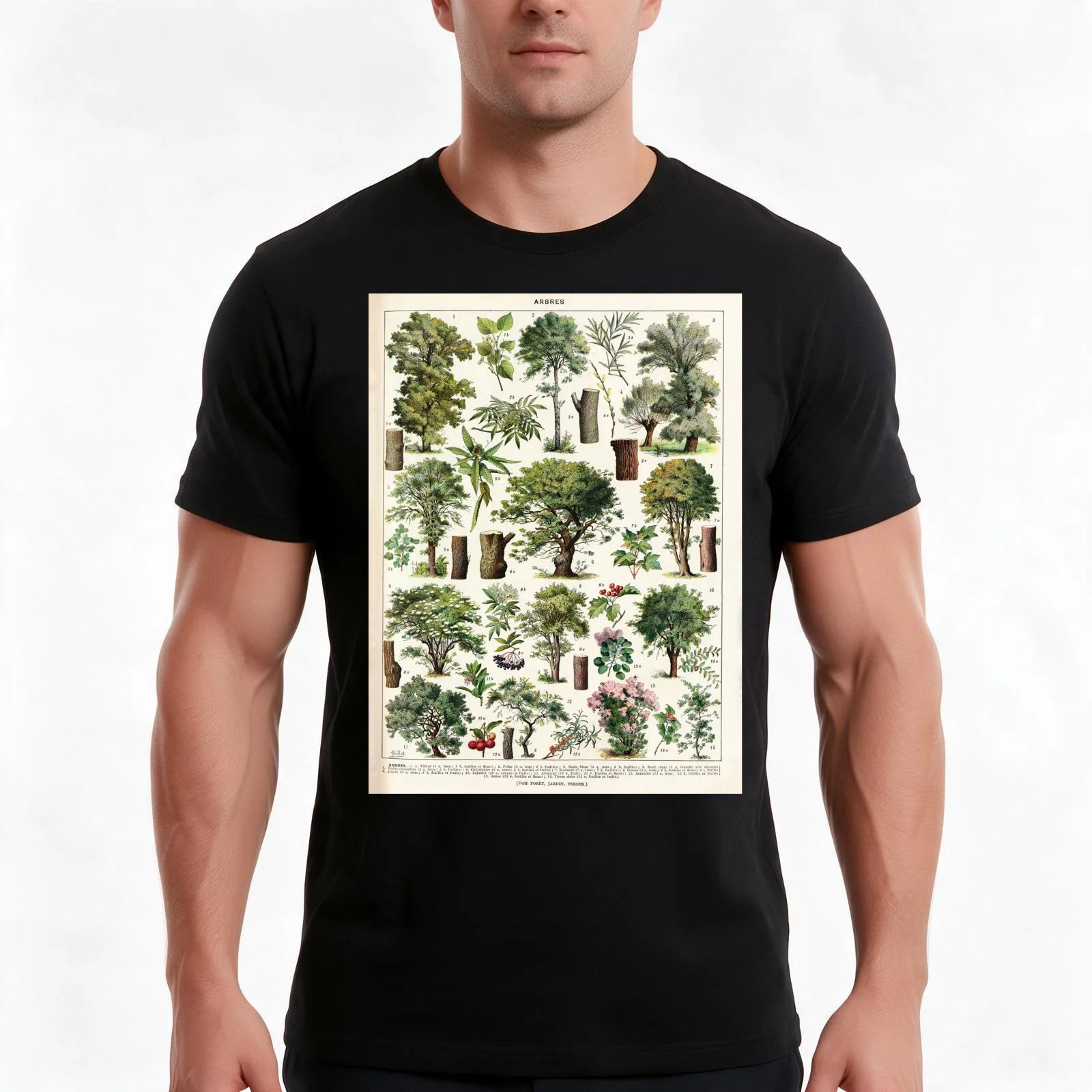 Adolphe Millot - Arbres A - French vintage botanical poster T-Shirt Summer Casual Cotton Tee Oversized Streetwear Tops