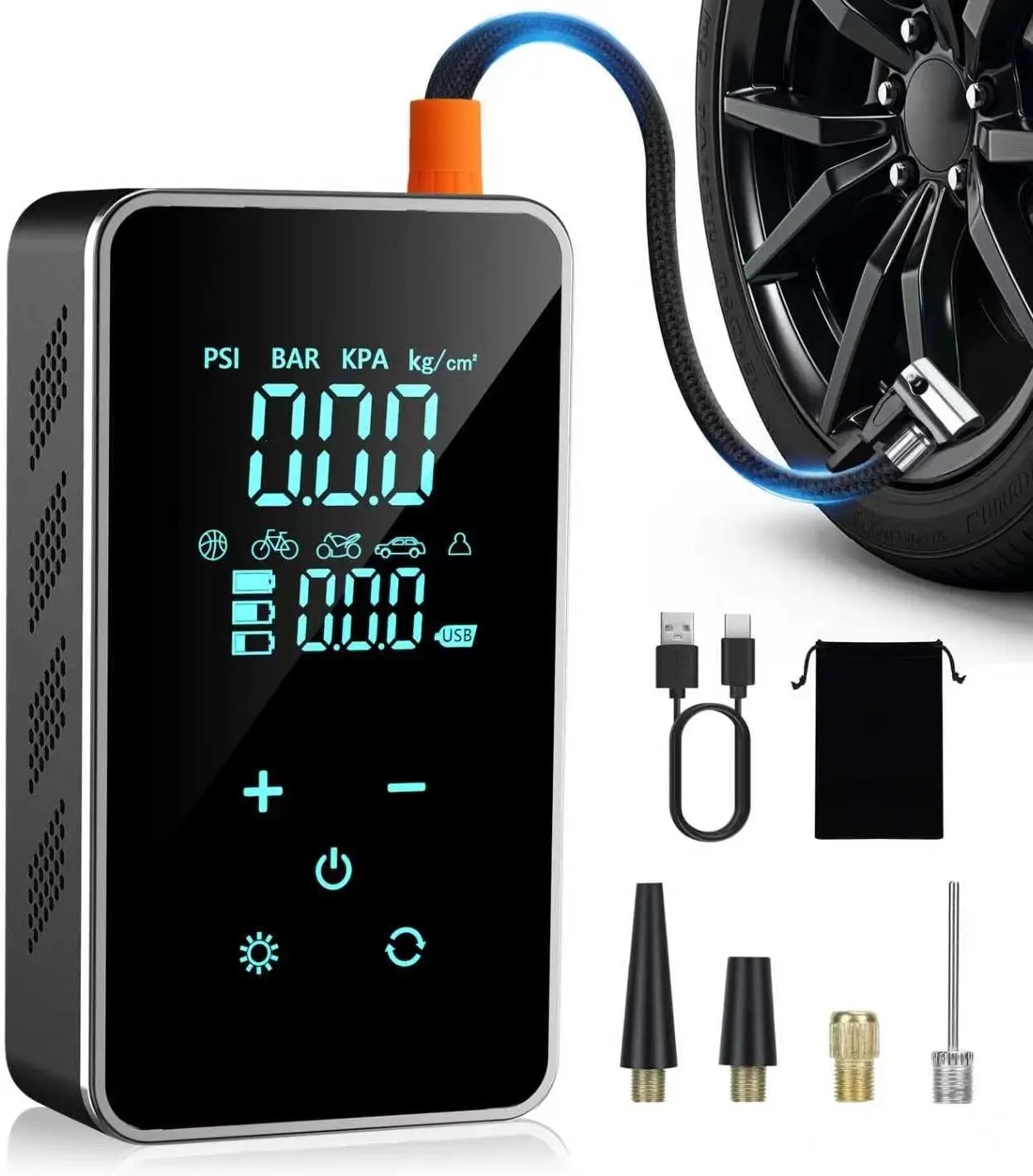

150PSI air pump, suitable for cars, touch screen/pressure gauge/indicator light, inflation speed increased by 3 times