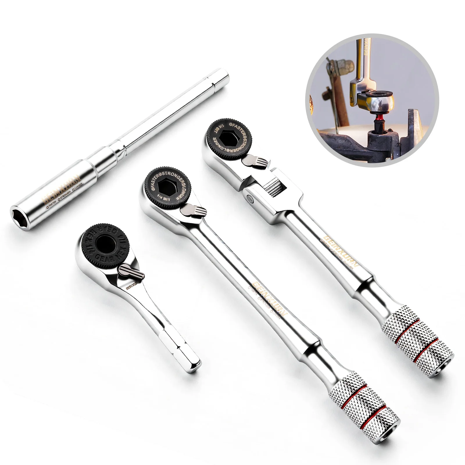 Conjunto de Chaves de Catraca Geinxurn de 1/4 de Polegada, Design Multiângulo, Kit de Ferramentas Portátil para Reparos Manuais, para Espaços Confinados e Reparos Diários