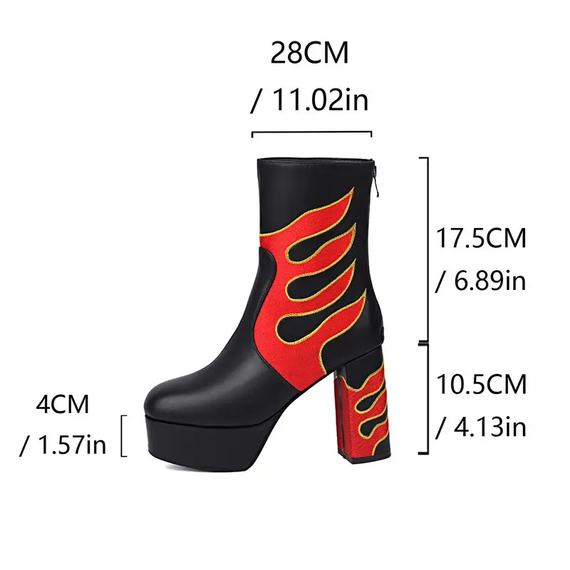 SIMLOVEYO Mixed Color Female Ankle Boots Round Toe Chunky Heels 10.5cm Platform 4cm Zipper Plus Size 42 43 Fashion Dating Bota