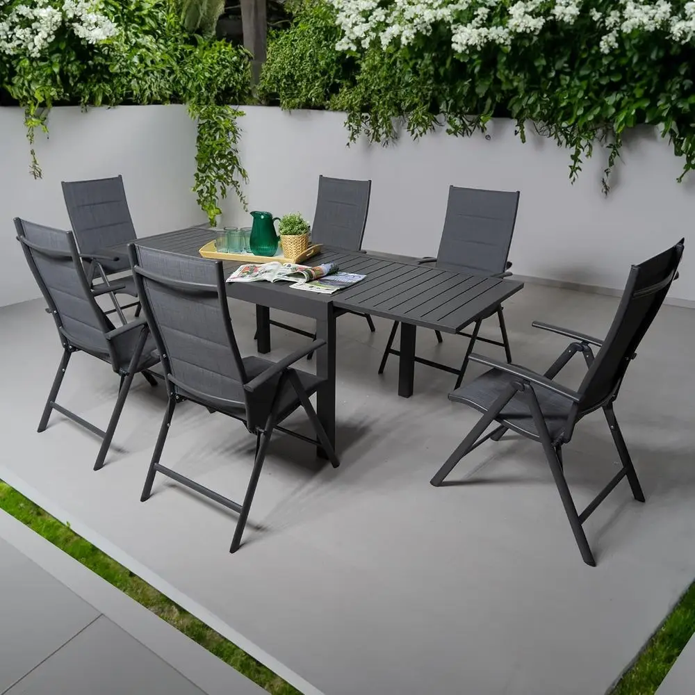 

7-Piece Outdoor Patio Dining Set or 6-Seat Extendable Table with Chairs, Metal Outdoor Furniture for Backyard, Porch, Balcony, G