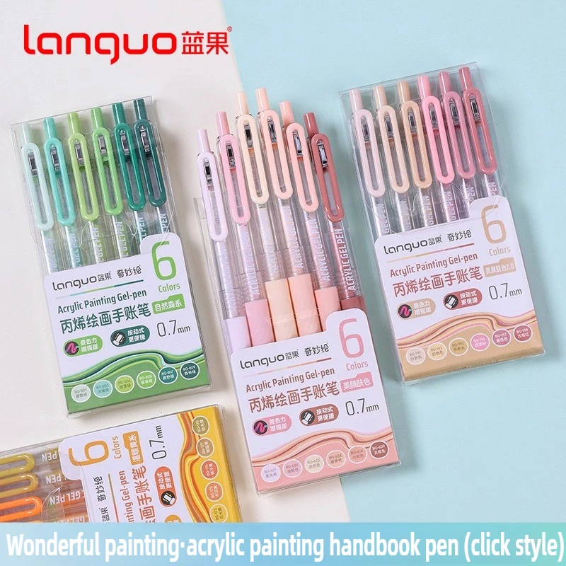 LANGUO 90/6 Colors Press Acrylic Gel Pen Large Capacity 1.0mm Writing Pen Painting Drawing Stationery Office School Supplies