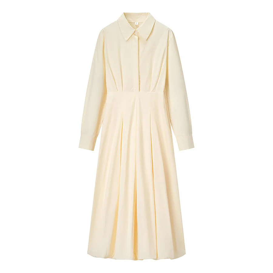 Abito femminile plissettato a mezza manica con vita in lapolo Abiti da donna chic Camicie da ufficio AUTUNNO Abiti da donna