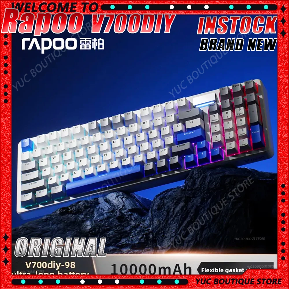 

НОВАЯ Rapoo V700DIY-98 Беспроводная 3-режимная игровая механическая клавиатура с возможностью горячей замены RGB Эргономика Длительный срок службы батареи Пользовательская клавиатура