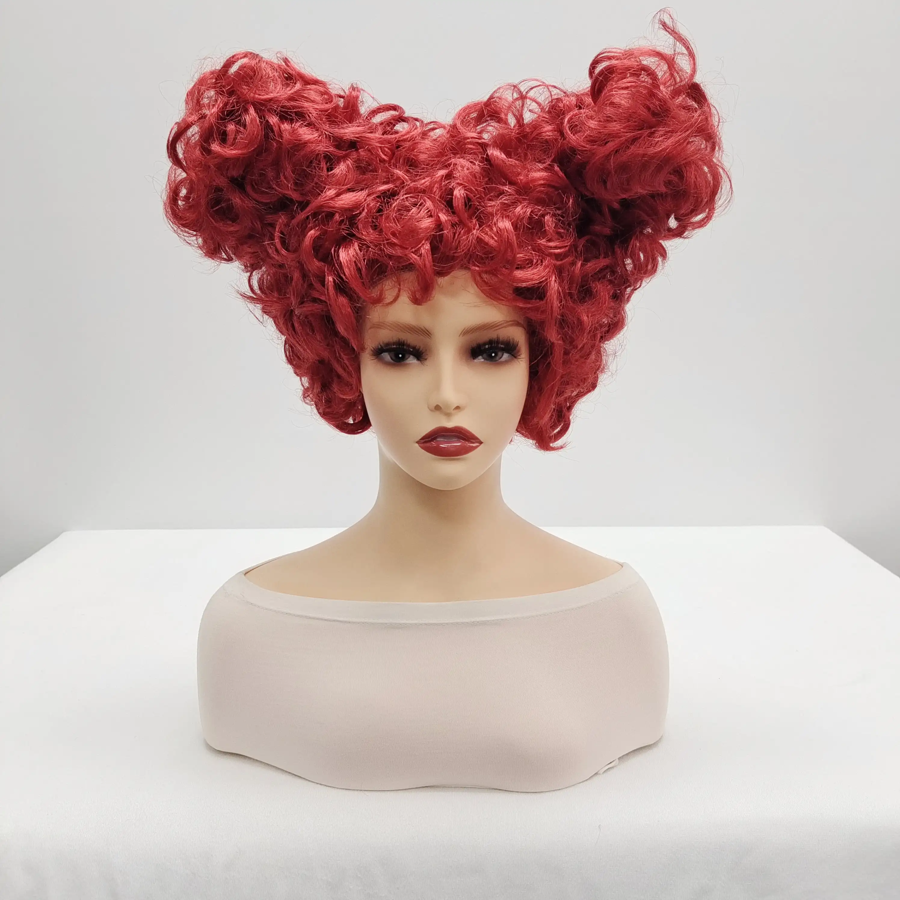 Anxin Brand Synthetic Fiber Wig: Bright Red Exaggerated Double Bun Fluffy Curly Hairstyle, with Full and Voluminous Curls, a Rich Texture, and Eye-Catching and Unique Styling; Made of High-Quality Synthetic Fiber Material, Comfortable to Wear and Easy to Manage; a Trendy Fashion Item Suitable for Adult Women's Cosplay Character Recreation, Eye-Catching Party Looks, and Unique Outfit Styles for Themed Events