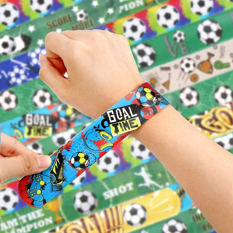 12/24/36Pcs Pack Football Pattern Slap Bracelets Birthday Party Favors Football Carnival Gifts Classroom Prize Giveaways Fillers