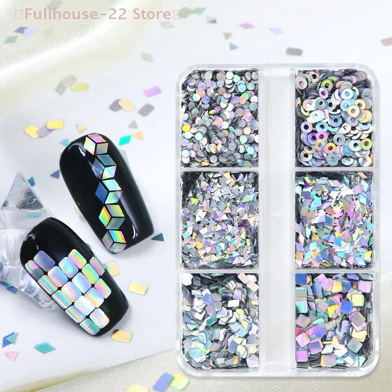 【MAX-22】6 Gitter für Nagelverstärkung, Laser-Nagelglitzer, geometrische Muster, Nageldekoration, Nagelanhänger, DIY-Maniküre-Werkzeuge