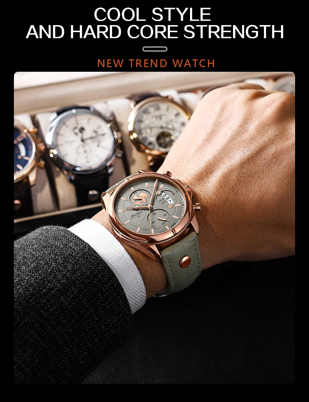 POEDAGAR Sport Casual Mann Uhr Datum Wasserdicht Leucht Leder Chronograph herren Uhr Business Luxus Quarz Uhren Für Männer – Detail 4