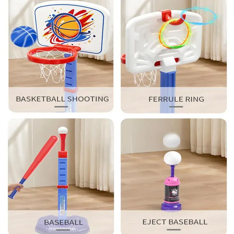 Kids Basketball Hoop And T Ball Set Kid's Basketball Stand And T Ball Kit Safe Design Interaction Game Toys For Home Family