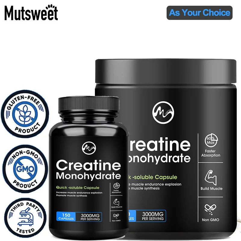 Mutsweet Micronized Creatine Monohydrate 3000mg Cap, Muscle Supplement Enhance Strength, Athletic Performance Keto For Adults