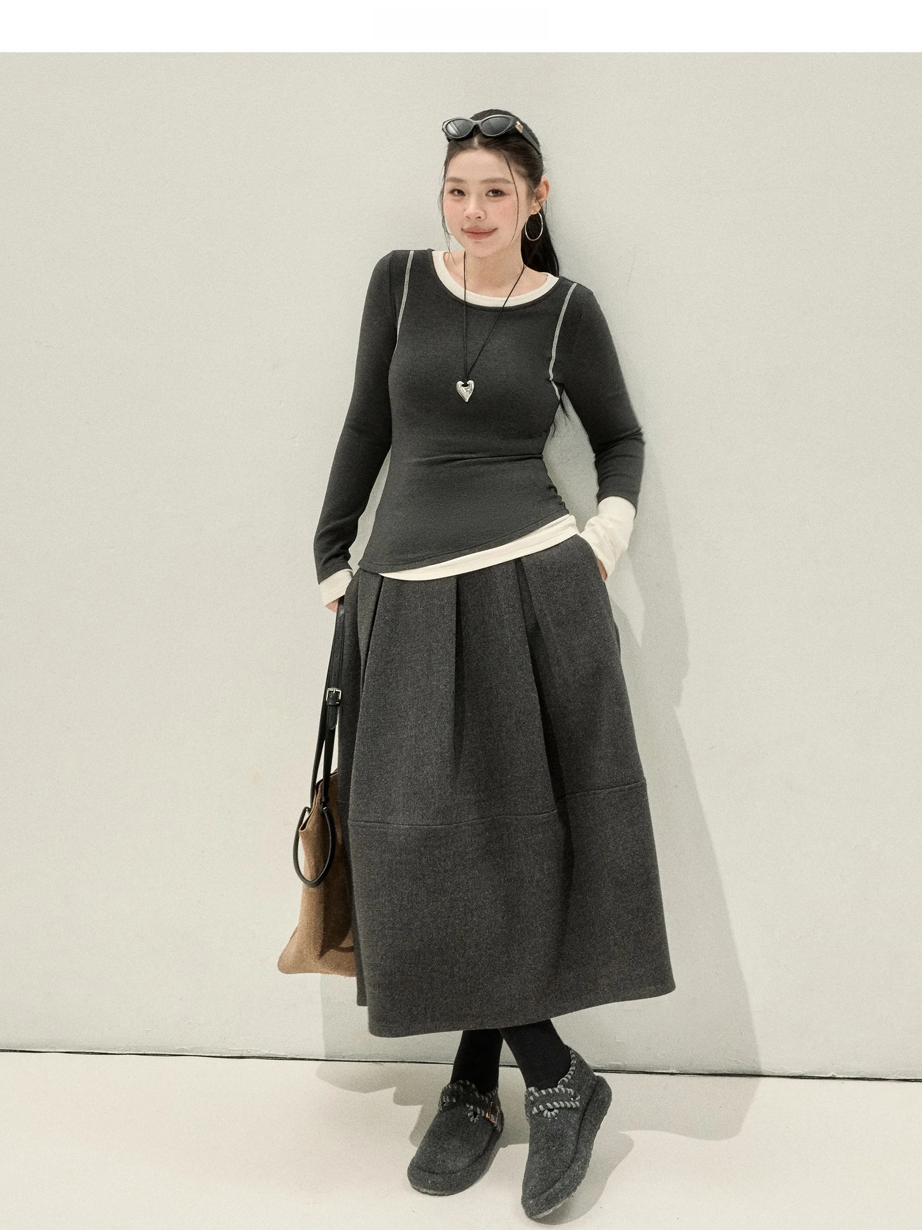 Jululook Studio Slim Fit Long Sve Inner Wear para mulheres plus size, design casual de duas peças, outono inverno