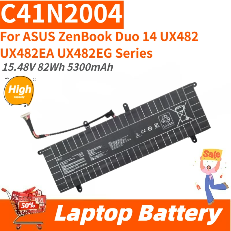 High Capacity C41N2004 Laptop Battery 15.48V 82Wh 5300mAh For ASUS ZenBook Duo 14 UX482 UX482EA UX482EG Series Brand New