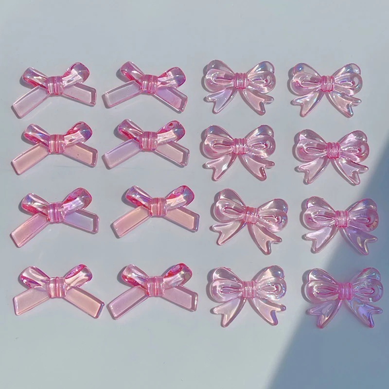 10 pz Kawaii Candy Pink Bow Nail Charms 3D resina gioielli Nail Art decorazione accessori Pennant Bow Nail Supplies